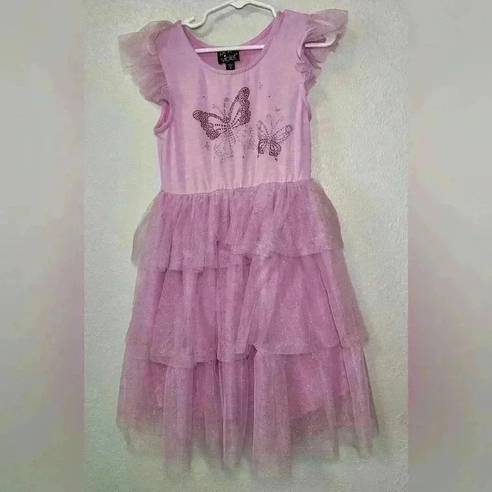Purple Dress with Tulle Overlay Butterflies - Size 6
